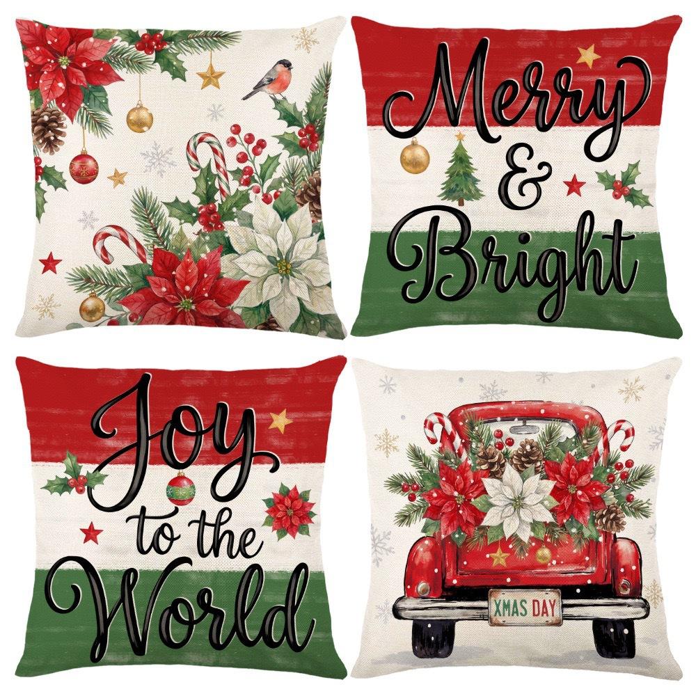 Christmas Theme Short Plush Pillow Cover Set Holiday Print Cushion Case for Living Room Sofa Home Decor 45x45cm