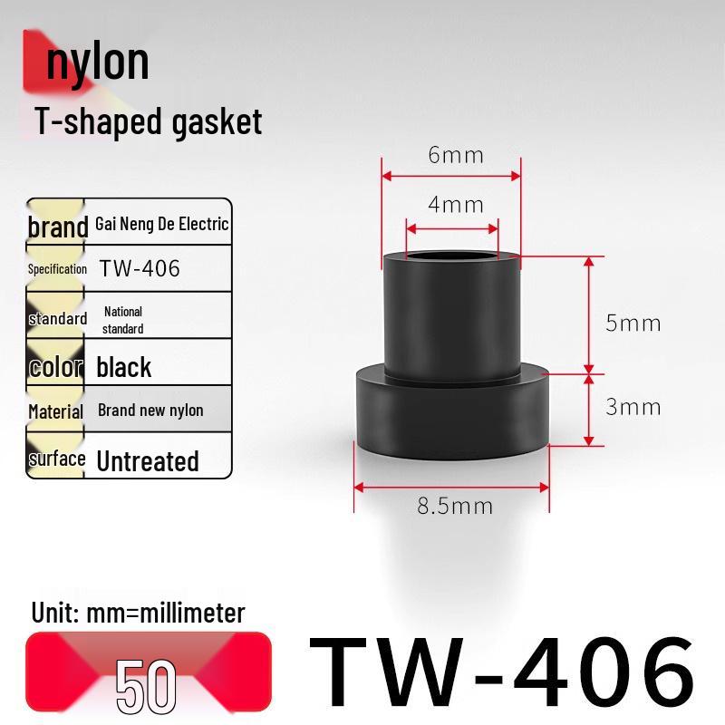 T-Shaped Nylon & Plastic Insulation Gasket, Screw Shaft Sleeve, M2-M35, Round Concave-Convex Design