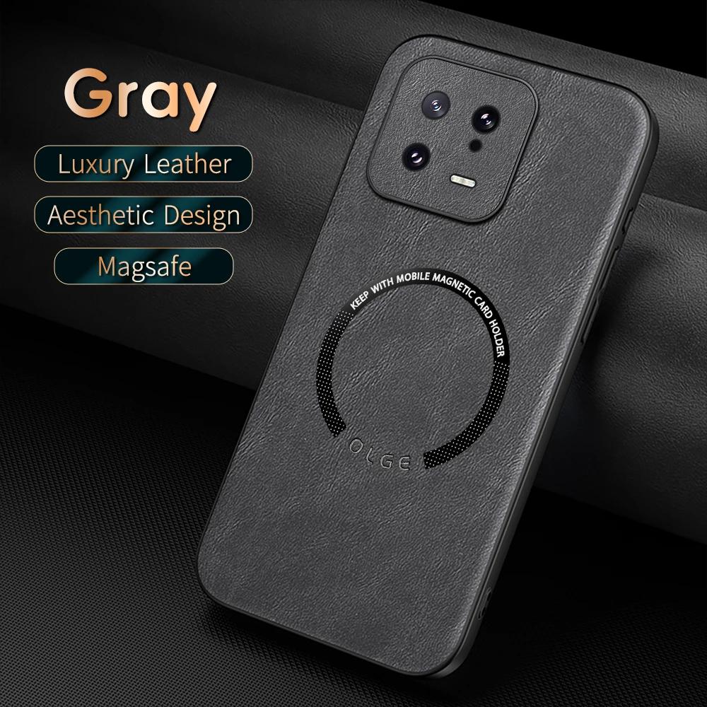 For Xiaomi 13 13Pro 13Lite 13Ultra Fine-Hole PU Cow Pattern Leather Outer Magnetic Ring Soft Edge Anti-Drop Phone Case