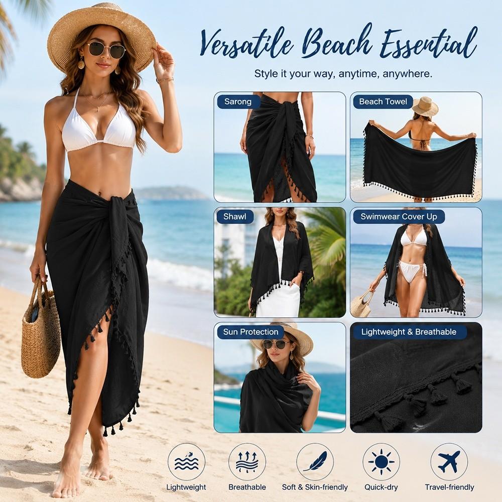 Solid Color Bikini Cover Up Sheer Design Sarong Beach Towel  for Women Seaside Holiday