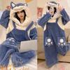 Bwgoroku Women's Wolf Kigurumi Pajamas, Long Sleeves, Fluffy Animal Costume, Funny Gift, Room Wear (Size L, Blue)