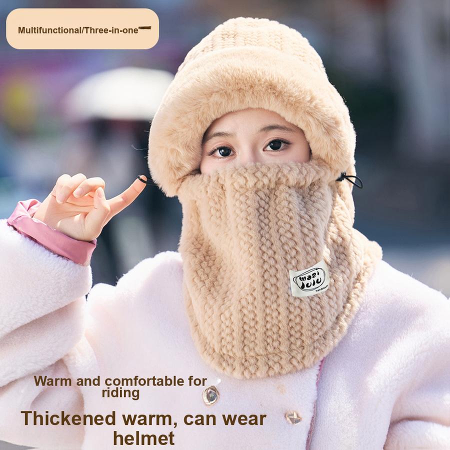 Winter Women's Hat Scarf Mask Cycling Ear Protection Face Mask Riding Headset Set Warm Windproof