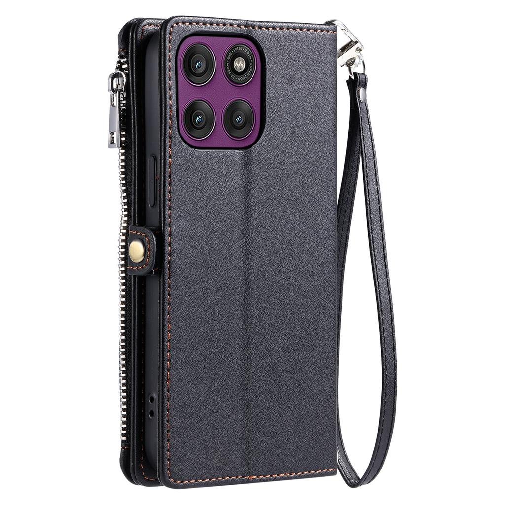 Etui do Motorola Moto G56 5G z TPU+Skóra PU Portfel Pokrowiec na Telefon z Paskiem na Nadgarstek