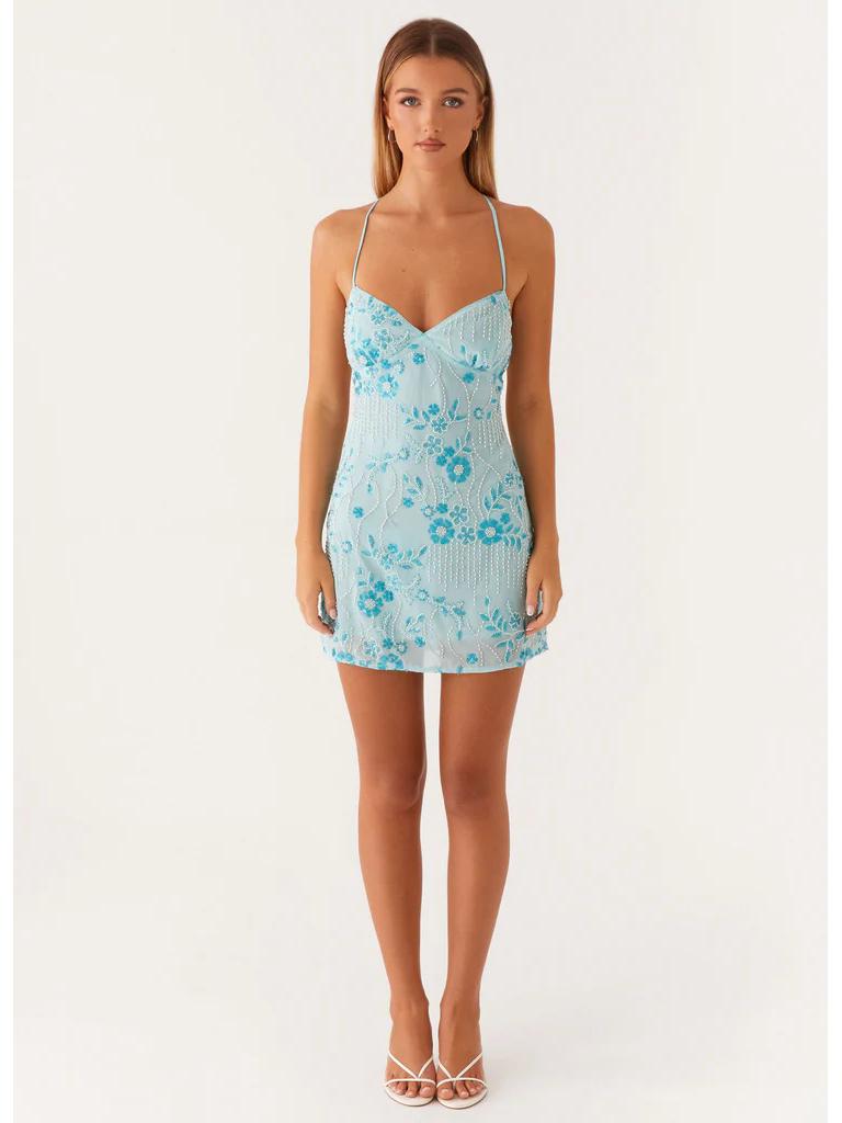 Sequin Embroidery Backless Spaghetti Strap Dress - European & American Style Summer Dress for Women