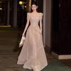 French Wedding Dress 1011 New Bridal Temperament Square Collar Super Fairy Fine Flash Out the Door Yarn Slim and Thin Banquet Evening Dress