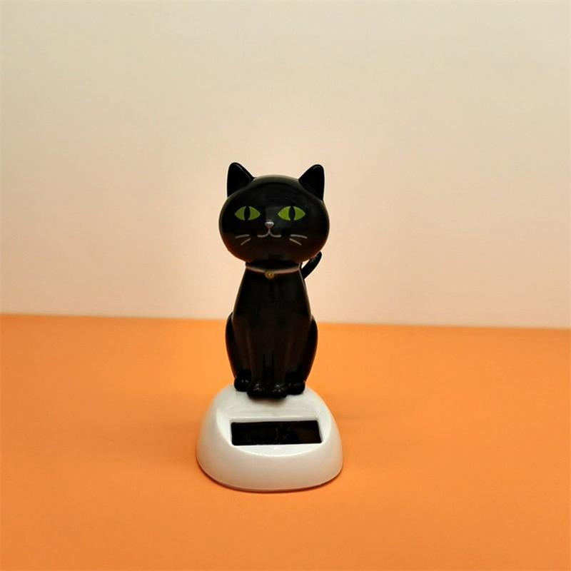 New Solar Powered Swing Doll Toy Cute Cartoon Cat Shaking Head Doll Auto Interior Dashboard Decor Car Ornament Doll Accessories