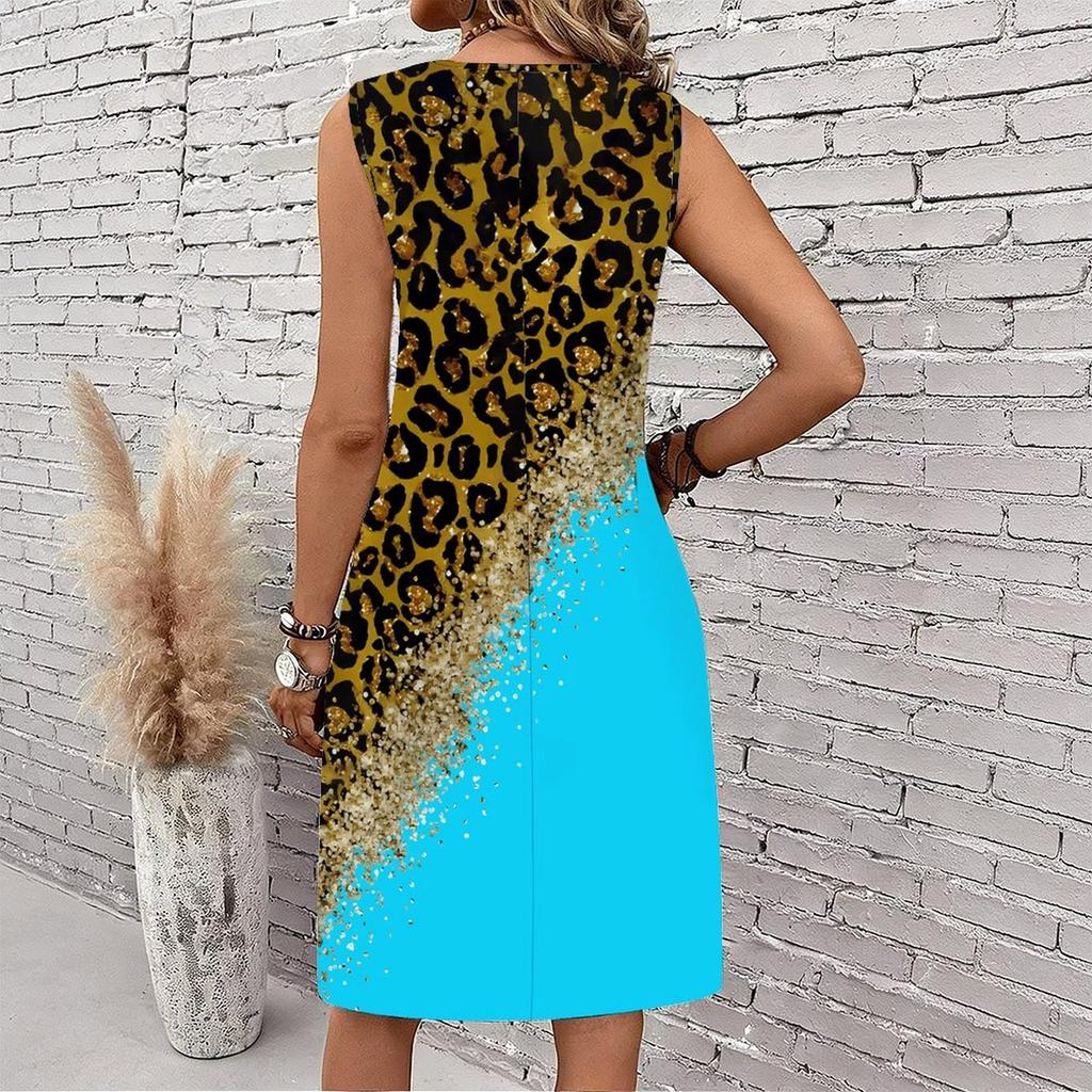 Plus Size V Neck Sleeveless Dress Chinese Ink Lotus Print For Garden Sightseeing Trip