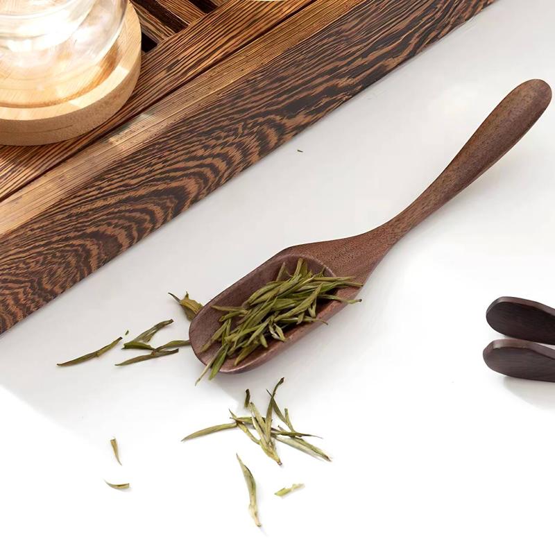 Hand Polished Vintage Ebony Tea Spoon Solid Wood Handle Durable Small Natural Tea Shovel for Home Coffee Bar