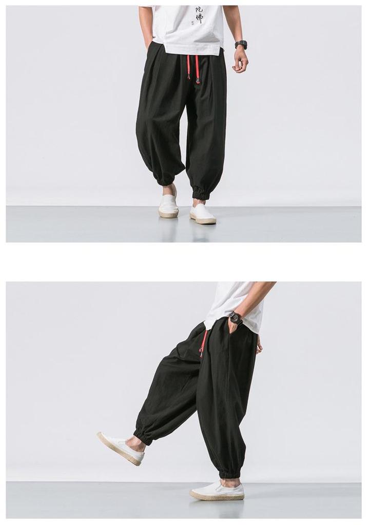2024 Men's Linen Casual Pants: Chinese & Japanese Style, Loose Wide Leg, Tapered Plus Size Harem Carrot Pants