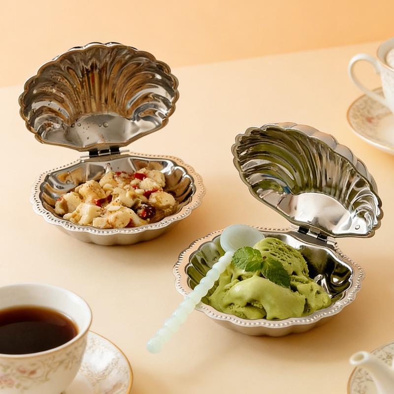 Stainless Steel Plate Silver Shell Snack Bowl Storage Tray Cheese Plate Jewelry Storage Box Kitchen Organizer Silver Trays