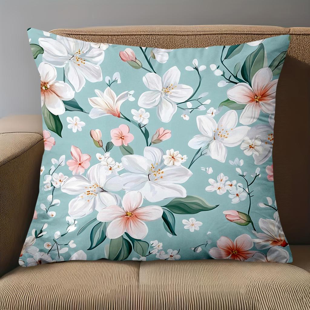1 Pieces Floral Printed Light Blue Throw Pillow Covers Polyester pillowcase, sofa decorative cushion cov Headboard Pillow