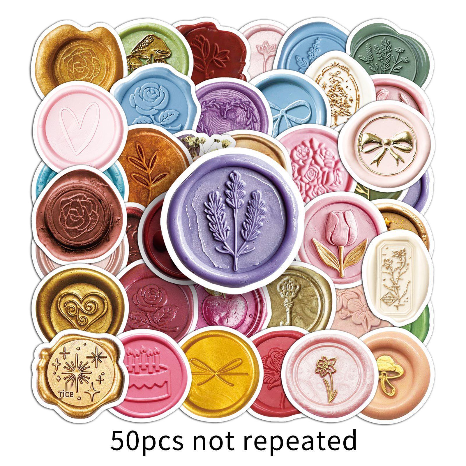 50pcs Waterproof INS Style Wax Seal Stickers for Phone Cases & Journals
