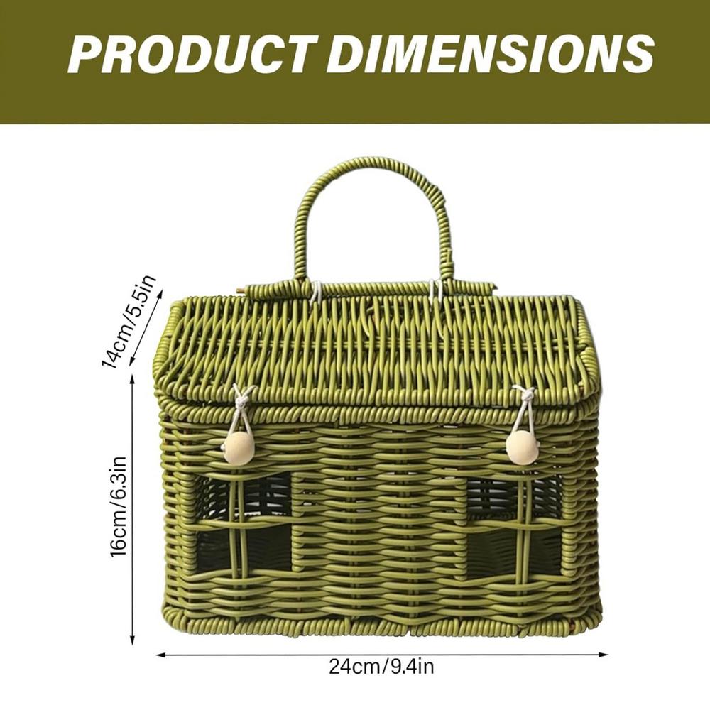 Cute House Shape Rattan Basket Rattan Woven Picnic Storag Basket Vintage Wedding Favors With Lid Creative Rustic Deco Organizer зелёный