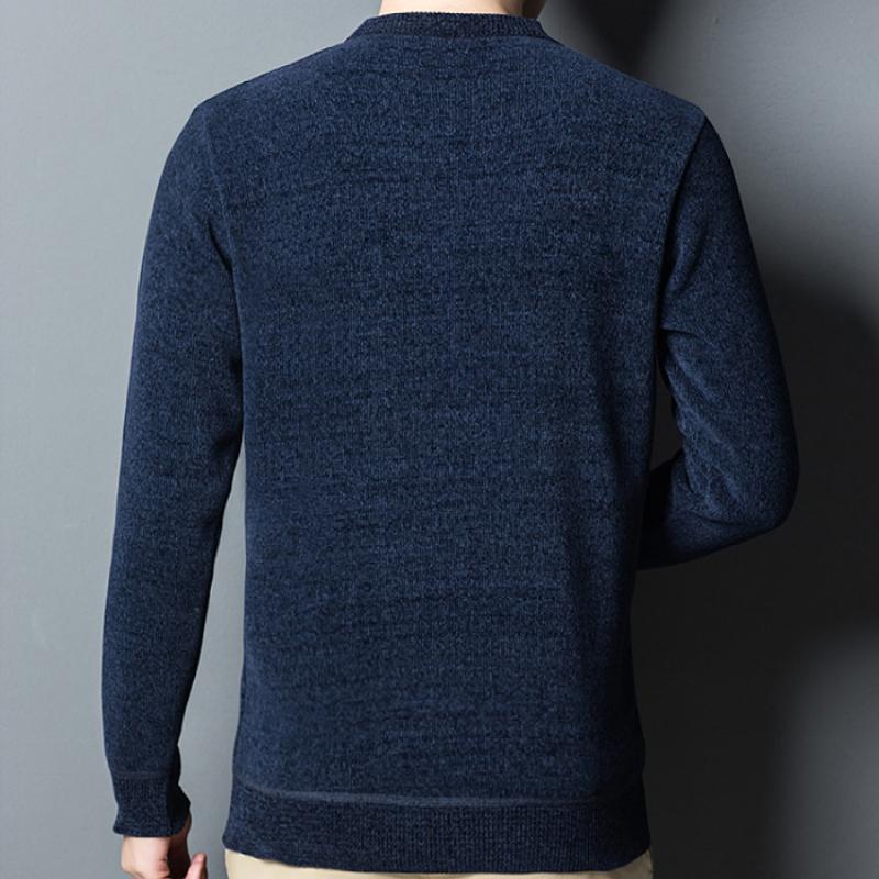 Winter Men's Plus Fleece Middle-aged and Elderly Thickened Dad Knitted Sweater Chenille Warm Top T-shirt Men's Clothing