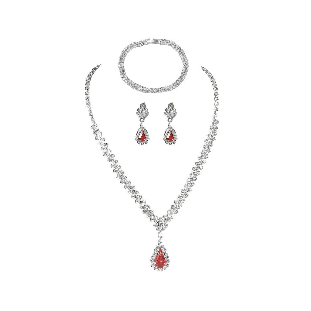 High-End Luxus Super Glitzer Voll Diamant Halskette Ohrringe Armband Set Abschlussball Accessoires