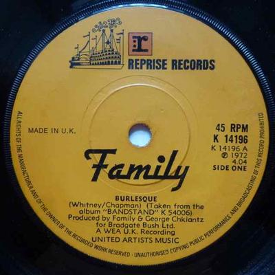 7-Zoll Schallplatte FAMILY - Burlesque / The Rocking R's K14196 Reprise Records 1972 UK Rock Gebraucht