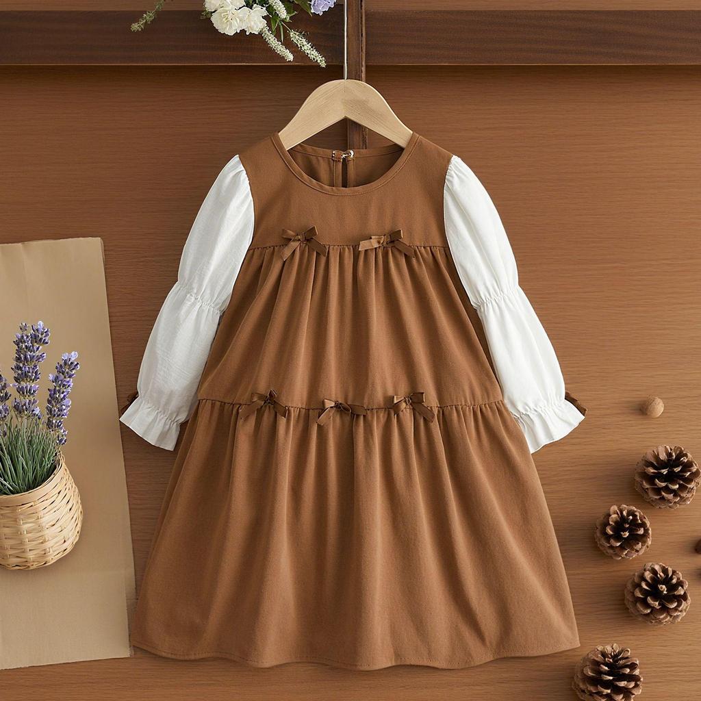 2025 New Spring/Autumn Girls' Patchwork Princess Dress - Korean Fashion Style