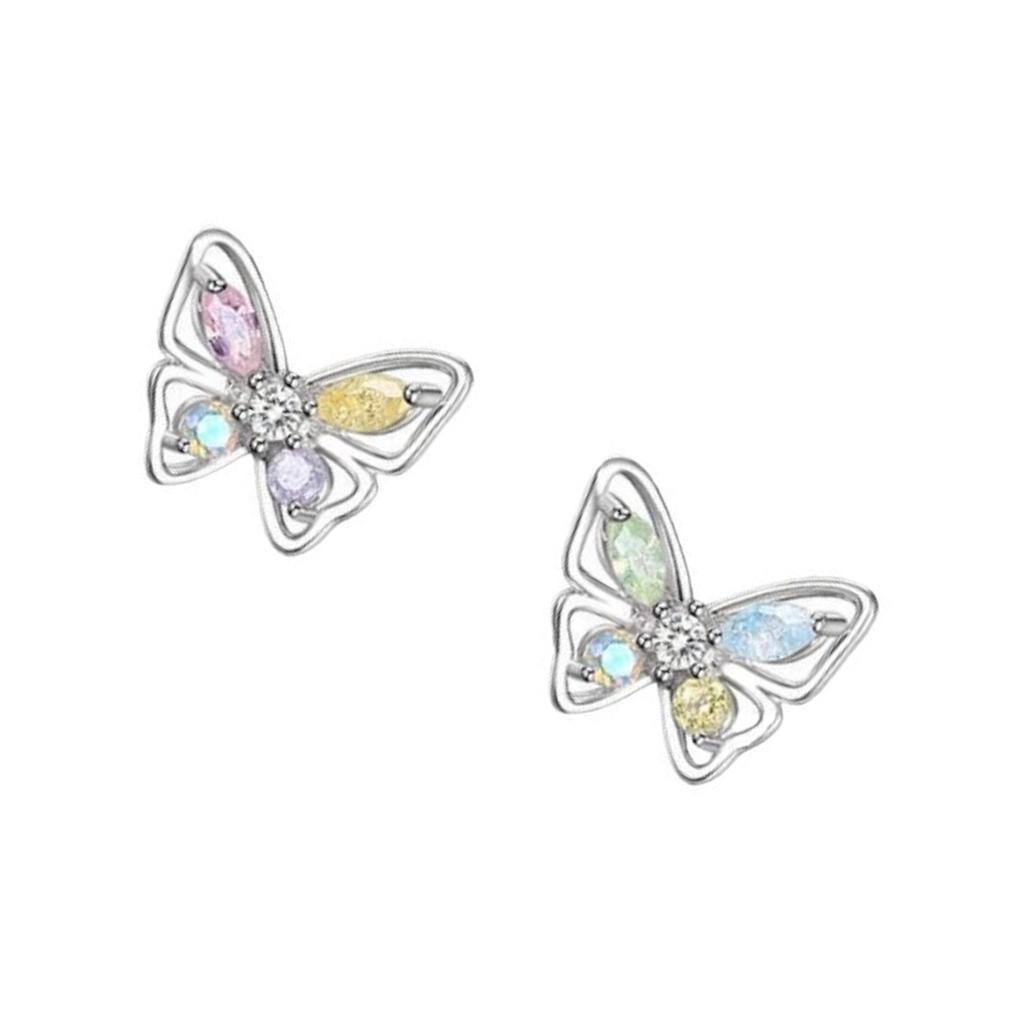 Elegant Zircon Butterfly Studs Earrings Featuring Colorful Stones for Fashionable Women and Everyday Casual Wear