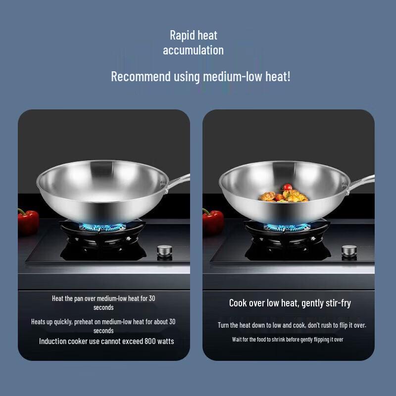 MAXCOOK 3-Ply Stainless Steel Wok with Lid