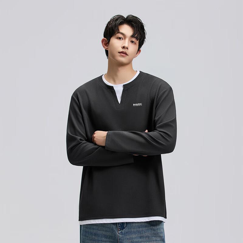 Mark Fairwhale Men's Waffle V-Neck Layered Long Sleeve T-Shirt