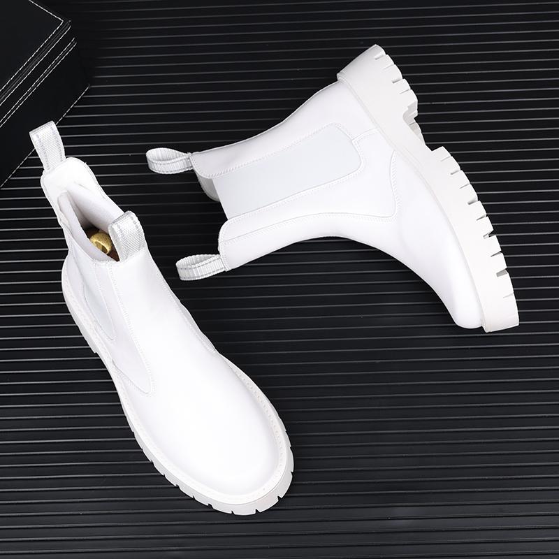 Fashion Korean Designer Mens Fashion Platform Boots Black White Genuine Leather Shoes Trend Handsome Chelsea Boot Cowboy Short Botas Man