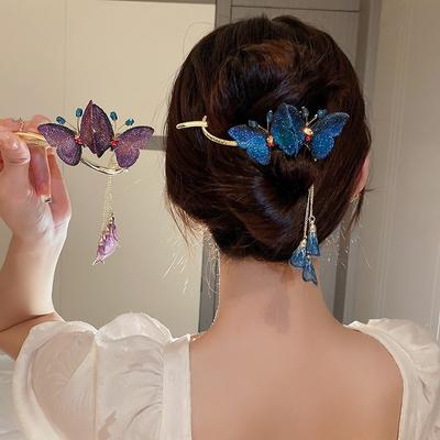 Modna spinka do włosów z frędzlem w kształcie motyla Damska Retro Elegancka Spinka Jednosłowna Klamra do kucyka Klips do włosów Nakrycie głowy Akcesoria