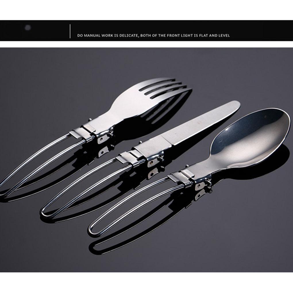 Portable Utensil 3 In 1 Stainless Steel Folded Tableware with Storage Bag Multifunctional Dinnerware Picnic Cutlery