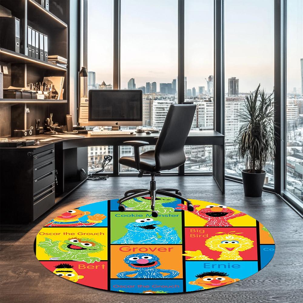 Sesame Street Printed Round Rug Carpet Chair Rug Area Rug Entryway Doormats,for Office Chair Living Room Bedroom Kitchen Room.