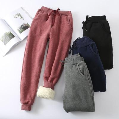 Plus Größe Frauen Lammfell Hosen Winter Samt Casual Hosen Stickerei Hosen Lose Elastische Taille
