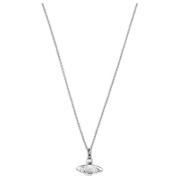 VIVIENNE WESTWOOD Mini Bas Relief Classic Crystal Saturn Pendant Necklace Men Necklace Gunmetal 63020104S108S108