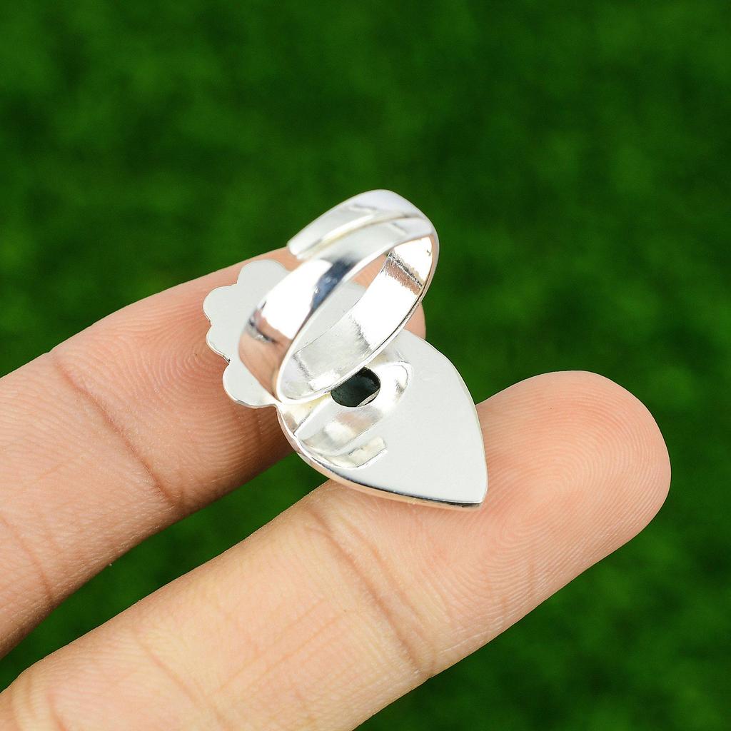Natural Larimar Gemstone 925 Silver Statement Flower Adjustable Ring For Girls