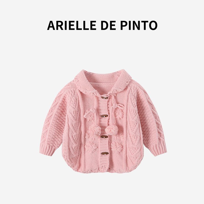 French Arielle De Pinto Girls  Cardigan Sweater Jacket Autumn Fashion Stylish Sweet Girl Knitted Cardigan Pink 110