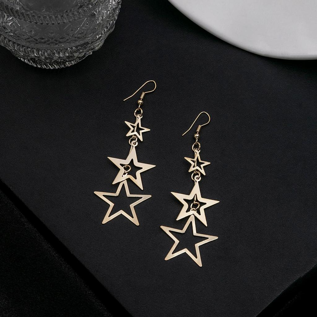 Simple Leaf Hollow Earrings, Exaggerated And Creative Multi-Layer Five-Pointed Star Long Fringed Earrings