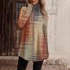 Women's Casual Fashion High Neck Button-Down Retro Print Long Sleeve Top