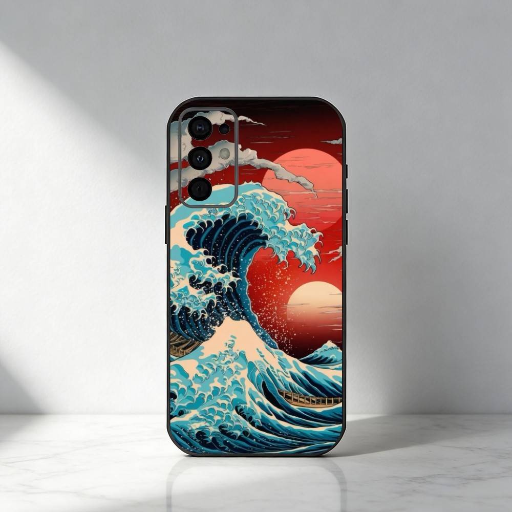 

Чехол для телефона с изображением цунами для Samsung S25, S24, S21, S22, S23, S20, Ultra, S26, Plus, Fe, Note, 5G, Черный Samsung S25Plus