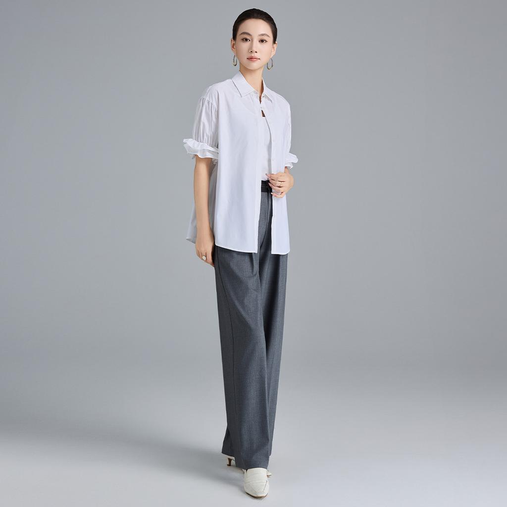 Design inspired shirt with bubble sleeves, simple and versatile women's top