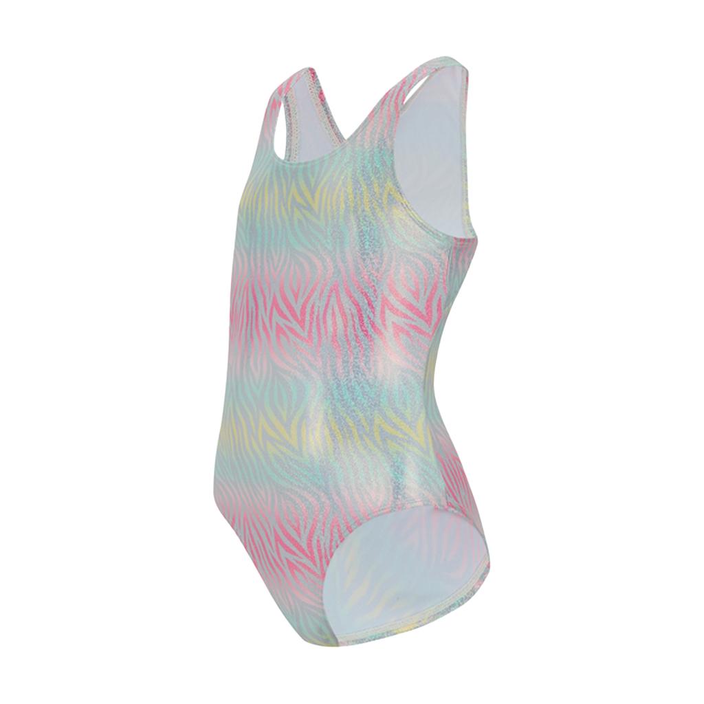 Regatta Girls Katrisse Zebra Print Metallic One Piece Swimsuit