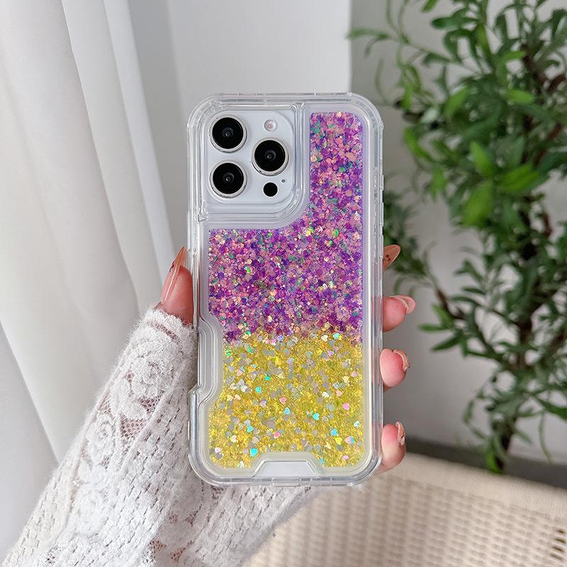 Three-in-one Mobile Phone Case for IP16promax Glitter Glue TPU Colorful PC