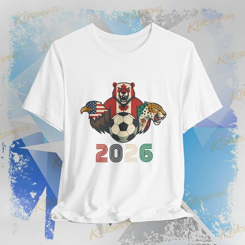2026 Mexico USA Canada Soccer T-Shirt | World Soccer Tricolor Animal Crest M