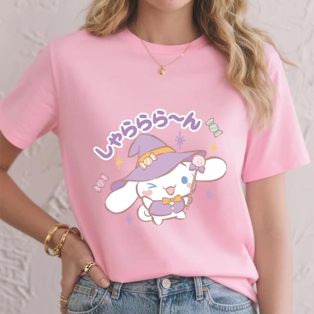 

2026 Summer Casual Soft Cotton Cute Cinnamoroll Magic Wizard Print T Shirt for Women Comfy Summer Top Daily Wear S