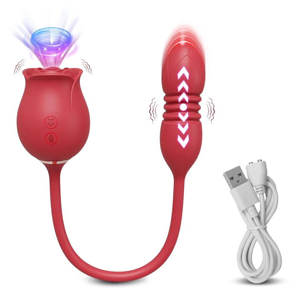 Rose-Vibrator for Women Clitoris Stimulator Telescopic Sucking Oral Biting Thrusting Female Sex Toy Clit Sucker Adults Goods