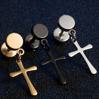 1 Pair Men Hanging Earrings Solid Color Smooth Surface Electroplated Cross Shape Women Earring