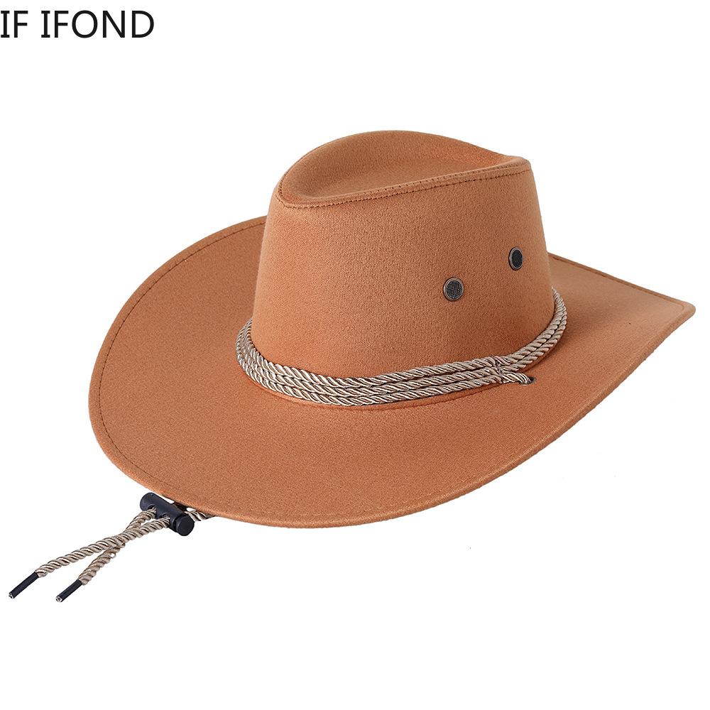 Generisch Cowboyhut Für Herren Und Damen Mit Verstellbarem Band - Westernhut Mit Breiter Krempe Aus Baumwollpolyester - Schwarz Braun Für Festival Gartenarbeit Outdoor Rodeo Reiten Country Style