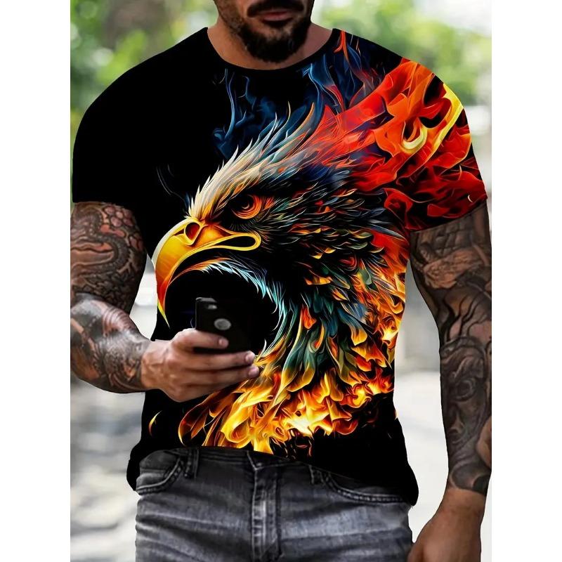 New Cool Eagle Pattern T Shirt For Men Clothing 3D Print Flame Eagle Summer Streetwear