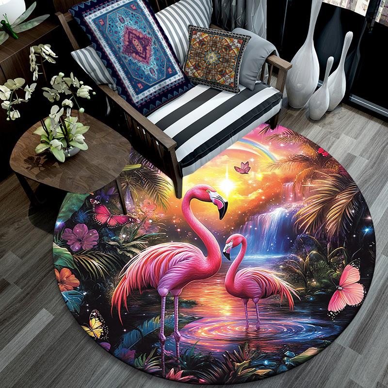 Flamingos Round Area Rug,Carpet Rug for Living Room Bedroom Sofa Playroom Decor,Non-slip Floor Mat