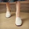 Fashion 2025 Spring New GENUINE LEATHER Women Shoes LEISURE Women Slip-On Shallow Pumps Square Toe Heels Shoes Women Zapatos De Mujer