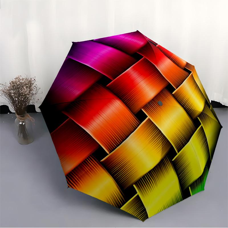 1pc Woven Circle Automatic Opening/Closing Folding Umbrella with 8 Ribs, Plastic Handle, Windproof Portable Sunshade Umbrella Yy251222182