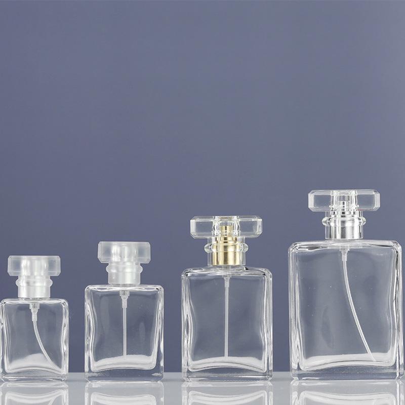 Transparent 100ml Square Perfume Bottle with Snap-on Dispenser