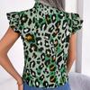 Sommer Ärmelloses Shirt Lässige Mode Leopard Print Bluse Süße Spitze-up Bogen Kragen Chiffon Tops Frauen Lose Kleidung 28622
