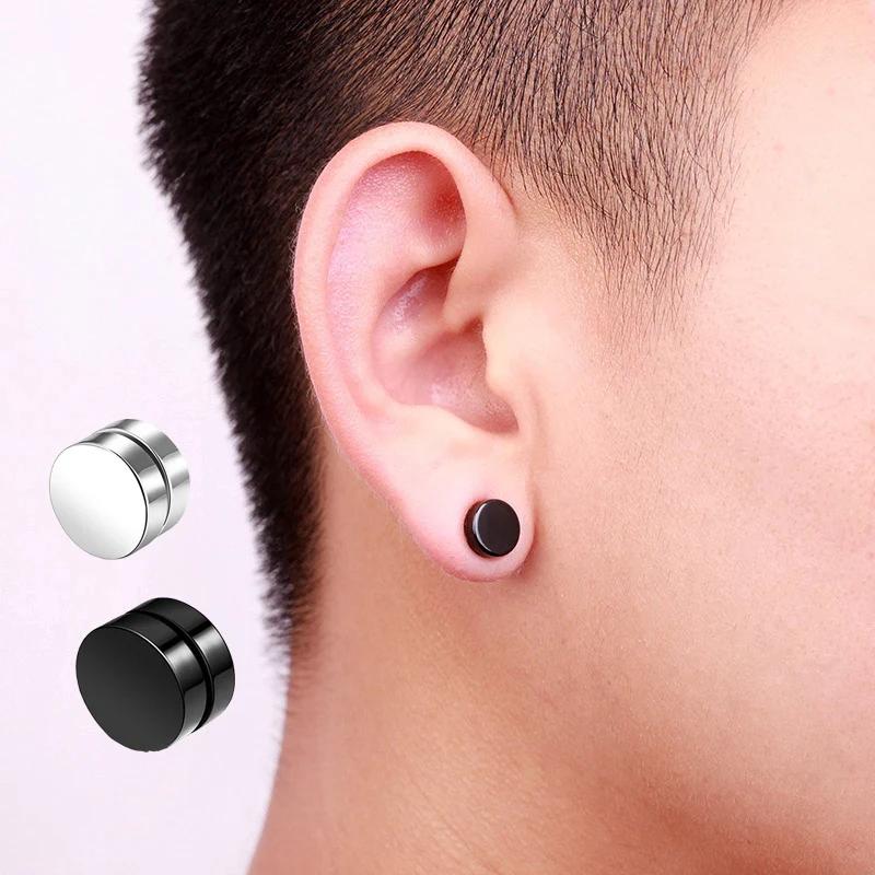 Crystal Strong Magnetic Ear Stud Clip Earrings for Men and Women Punk Round Zircon Magnet Earrings Non Piercing Jewelry